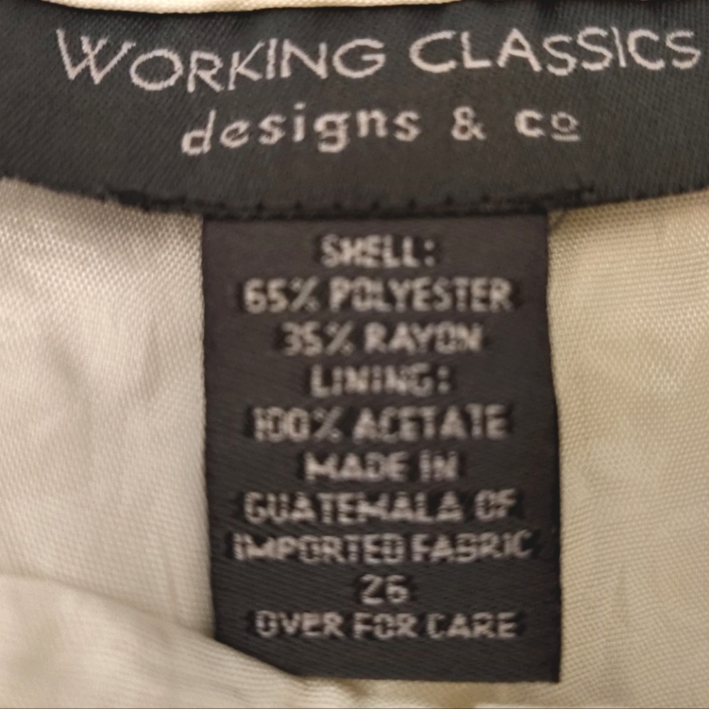 Working Classics Ankle Pants,Women Ivory,Satin Lined, ZipUp,Strght Leg,Pleats,26 - Picture 3 of 7